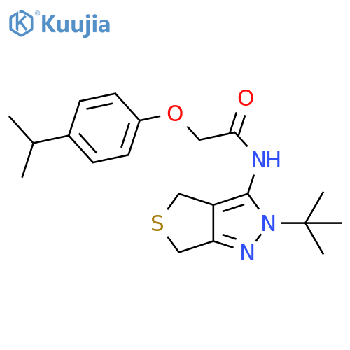 N-{2-tert-butyl-2H,4H,6H-thieno3,4-cpyrazol-3-yl}-2-4-(propan-2-yl)phenoxyacetamide structure