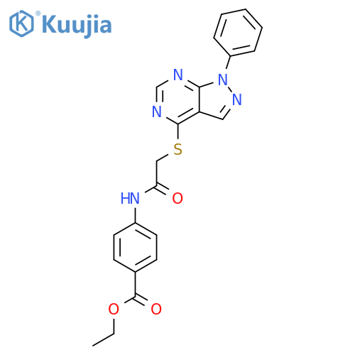 ethyl 4-2-({1-phenyl-1H-pyrazolo3,4-dpyrimidin-4-yl}sulfanyl)acetamidobenzoate structure