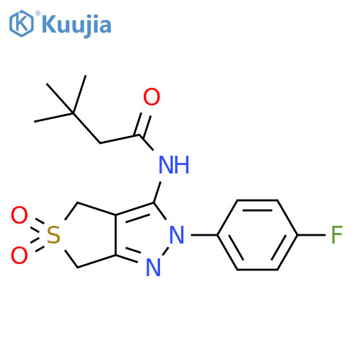 N-2-(4-fluorophenyl)-5,5-dioxo-2H,4H,6H-5lambda6-thieno3,4-cpyrazol-3-yl-3,3-dimethylbutanamide structure