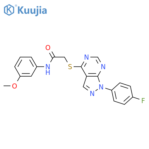 2-{1-(4-fluorophenyl)-1H-pyrazolo3,4-dpyrimidin-4-ylsulfanyl}-N-(3-methoxyphenyl)acetamide structure