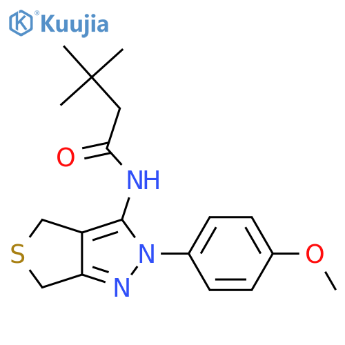 N-2-(4-methoxyphenyl)-2H,4H,6H-thieno3,4-cpyrazol-3-yl-3,3-dimethylbutanamide structure