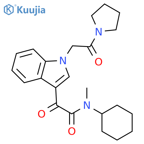N-cyclohexyl-N-methyl-2-oxo-2-{1-2-oxo-2-(pyrrolidin-1-yl)ethyl-1H-indol-3-yl}acetamide structure