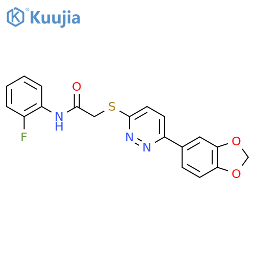 2-{6-(2H-1,3-benzodioxol-5-yl)pyridazin-3-ylsulfanyl}-N-(2-fluorophenyl)acetamide structure