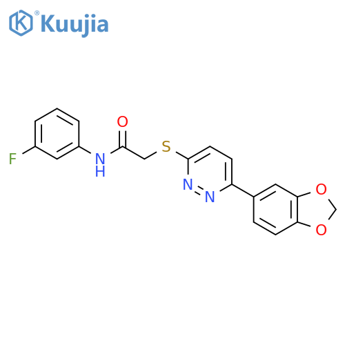 2-{6-(2H-1,3-benzodioxol-5-yl)pyridazin-3-ylsulfanyl}-N-(3-fluorophenyl)acetamide structure