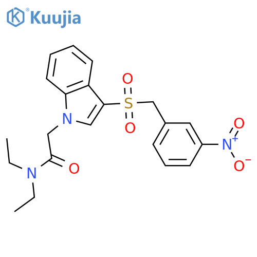 N,N-diethyl-2-{3-(3-nitrophenyl)methanesulfonyl-1H-indol-1-yl}acetamide structure