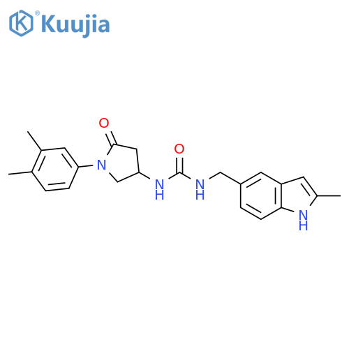3-1-(3,4-dimethylphenyl)-5-oxopyrrolidin-3-yl-1-(2-methyl-1H-indol-5-yl)methylurea structure