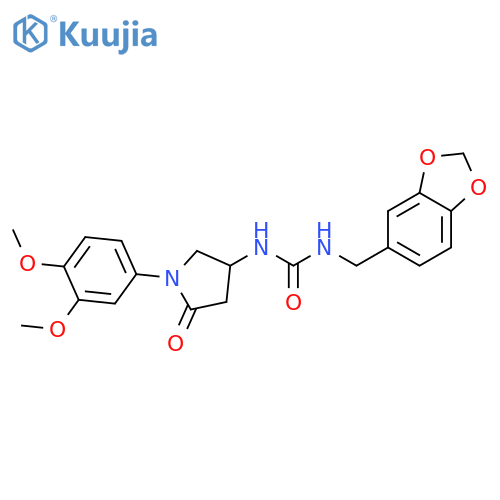 1-(2H-1,3-benzodioxol-5-yl)methyl-3-1-(3,4-dimethoxyphenyl)-5-oxopyrrolidin-3-ylurea structure