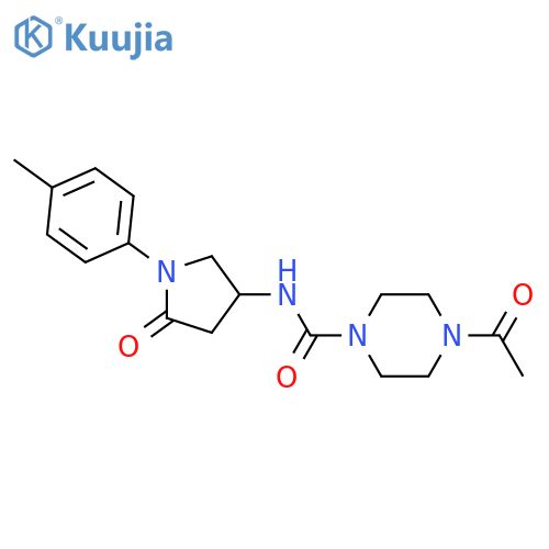 4-acetyl-N-1-(4-methylphenyl)-5-oxopyrrolidin-3-ylpiperazine-1-carboxamide structure
