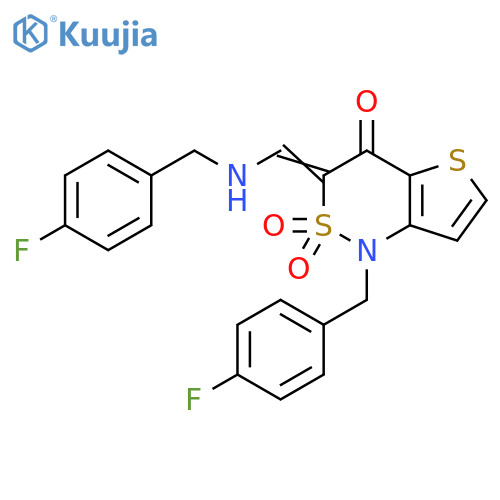 (3Z)-1-(4-fluorophenyl)methyl-3-({(4-fluorophenyl)methylamino}methylidene)-1H,3H,4H-2lambda6-thieno3,2-c1,2thiazine-2,2,4-trione structure