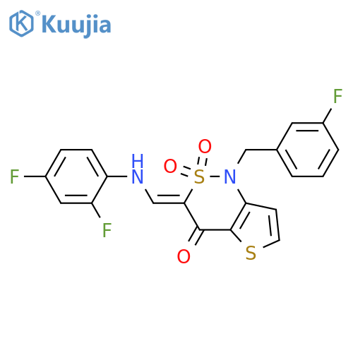(3Z)-3-{(2,4-difluorophenyl)aminomethylidene}-1-(3-fluorophenyl)methyl-1H,3H,4H-2lambda6-thieno3,2-c1,2thiazine-2,2,4-trione structure