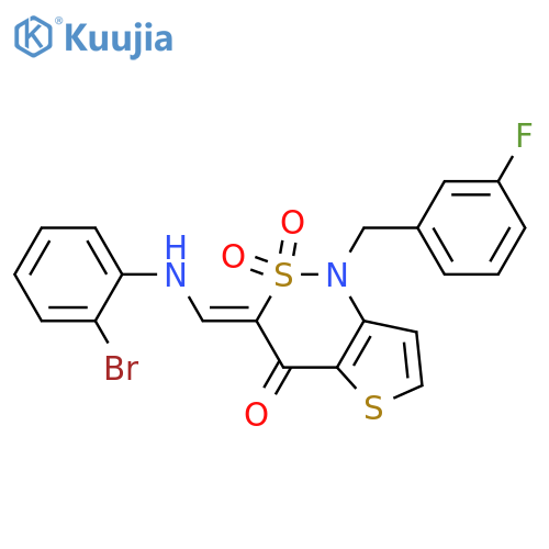 (3Z)-3-{(2-bromophenyl)aminomethylidene}-1-(3-fluorophenyl)methyl-1H,3H,4H-2lambda6-thieno3,2-c1,2thiazine-2,2,4-trione structure