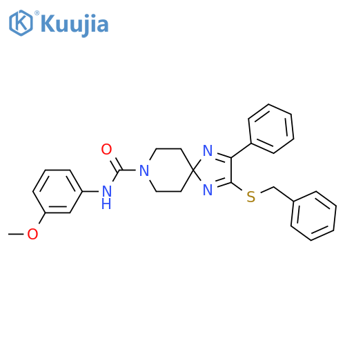 2-(benzylsulfanyl)-N-(3-methoxyphenyl)-3-phenyl-1,4,8-triazaspiro4.5deca-1,3-diene-8-carboxamide structure