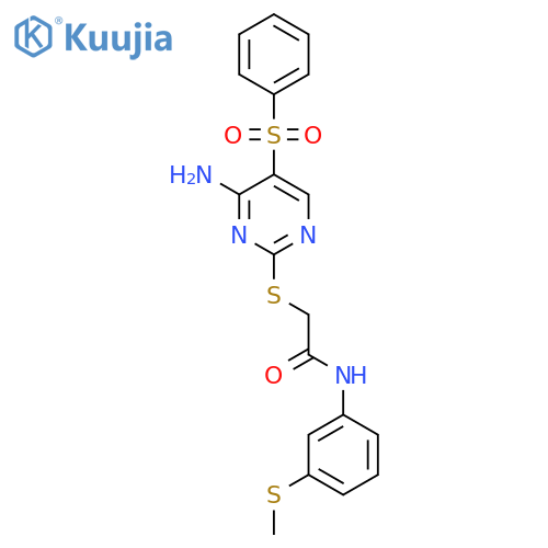 2-{4-amino-5-(benzenesulfonyl)pyrimidin-2-ylsulfanyl}-N-3-(methylsulfanyl)phenylacetamide structure