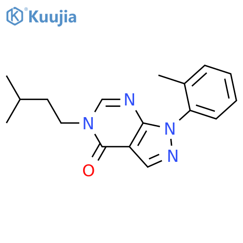 5-(3-methylbutyl)-1-(2-methylphenyl)-1H,4H,5H-pyrazolo3,4-dpyrimidin-4-one structure