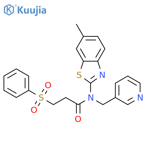 3-(benzenesulfonyl)-N-(6-methyl-1,3-benzothiazol-2-yl)-N-(pyridin-3-yl)methylpropanamide structure