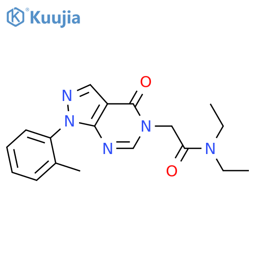 N,N-diethyl-2-1-(2-methylphenyl)-4-oxo-1H,4H,5H-pyrazolo3,4-dpyrimidin-5-ylacetamide structure