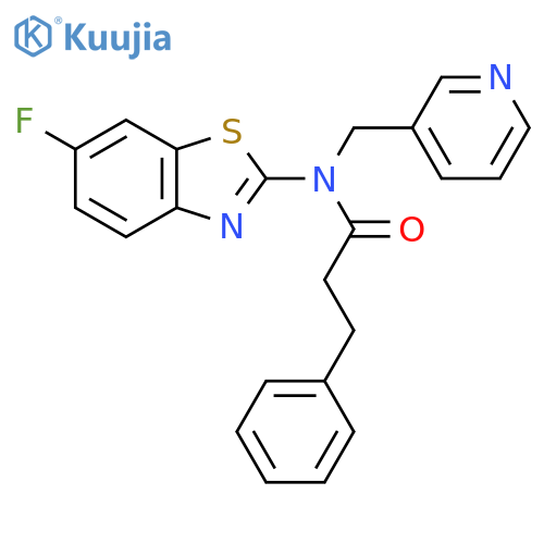 N-(6-fluoro-1,3-benzothiazol-2-yl)-3-phenyl-N-(pyridin-3-yl)methylpropanamide structure