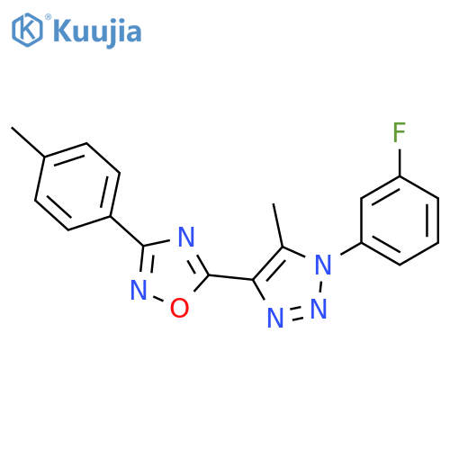 5-1-(3-fluorophenyl)-5-methyl-1H-1,2,3-triazol-4-yl-3-(4-methylphenyl)-1,2,4-oxadiazole structure
