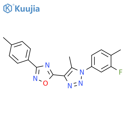 5-1-(3-fluoro-4-methylphenyl)-5-methyl-1H-1,2,3-triazol-4-yl-3-(4-methylphenyl)-1,2,4-oxadiazole structure