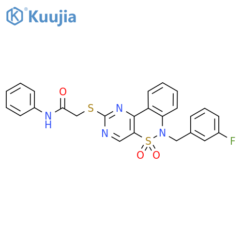 2-({9-(3-fluorophenyl)methyl-8,8-dioxo-8lambda6-thia-3,5,9-triazatricyclo8.4.0.0^{2,7}tetradeca-1(14),2(7),3,5,10,12-hexaen-4-yl}sulfanyl)-N-phenylacetamide structure