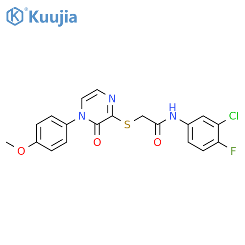 N-(3-chloro-4-fluorophenyl)-2-{4-(4-methoxyphenyl)-3-oxo-3,4-dihydropyrazin-2-ylsulfanyl}acetamide structure