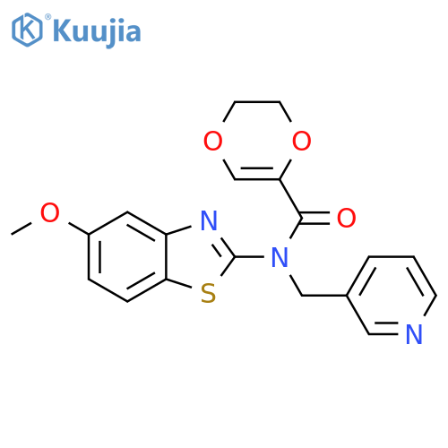 N-(5-methoxy-1,3-benzothiazol-2-yl)-N-(pyridin-3-yl)methyl-5,6-dihydro-1,4-dioxine-2-carboxamide structure