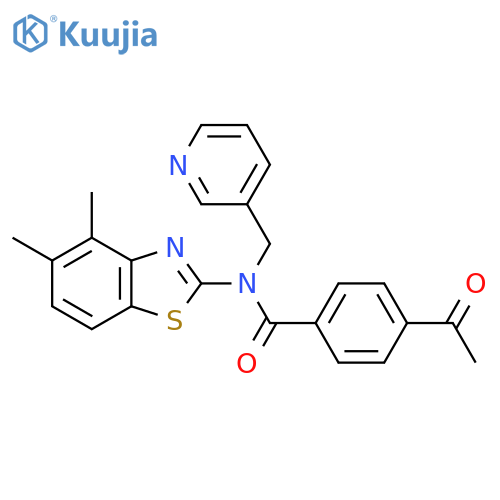 4-acetyl-N-(4,5-dimethyl-1,3-benzothiazol-2-yl)-N-(pyridin-3-yl)methylbenzamide structure