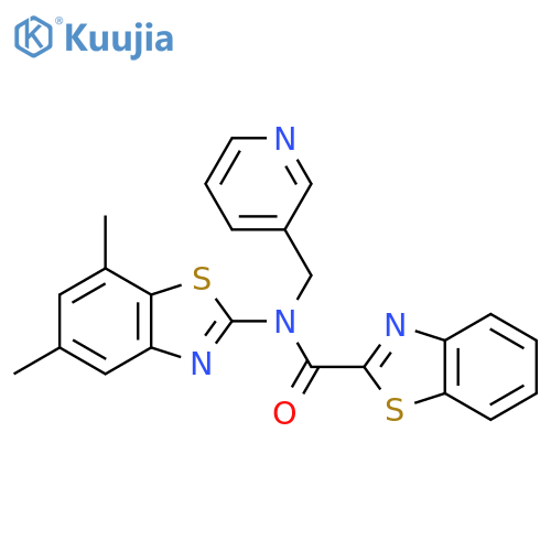 N-(5,7-dimethyl-1,3-benzothiazol-2-yl)-N-(pyridin-3-yl)methyl-1,3-benzothiazole-2-carboxamide structure