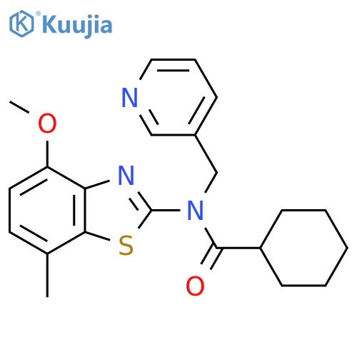 N-(4-methoxy-7-methyl-1,3-benzothiazol-2-yl)-N-(pyridin-3-yl)methylcyclohexanecarboxamide structure