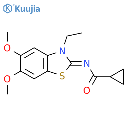 N-(2Z)-3-ethyl-5,6-dimethoxy-2,3-dihydro-1,3-benzothiazol-2-ylidenecyclopropanecarboxamide structure