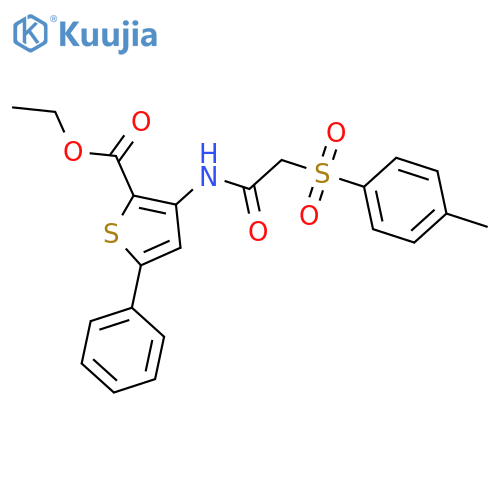 ethyl 3-2-(4-methylbenzenesulfonyl)acetamido-5-phenylthiophene-2-carboxylate structure