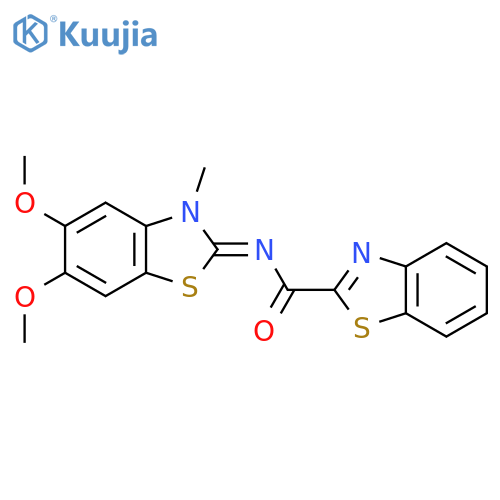 N-(2Z)-5,6-dimethoxy-3-methyl-2,3-dihydro-1,3-benzothiazol-2-ylidene-1,3-benzothiazole-2-carboxamide structure