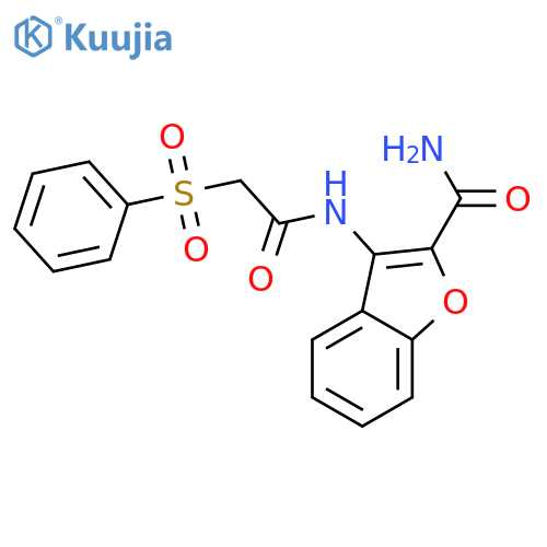 3-2-(benzenesulfonyl)acetamido-1-benzofuran-2-carboxamide structure
