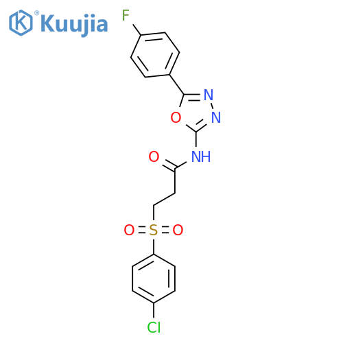 3-(4-chlorobenzenesulfonyl)-N-5-(4-fluorophenyl)-1,3,4-oxadiazol-2-ylpropanamide structure