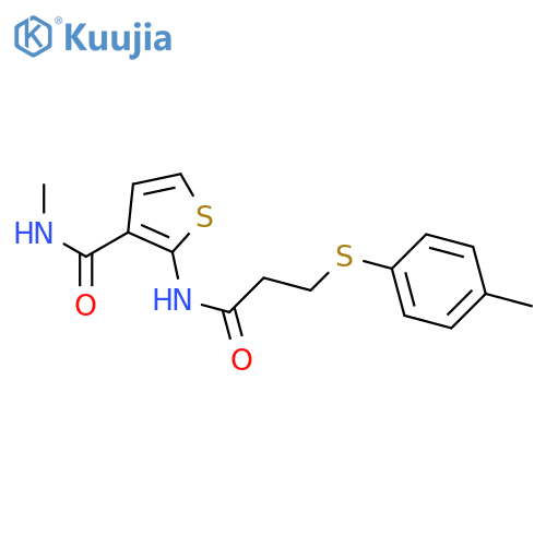 N-methyl-2-{3-(4-methylphenyl)sulfanylpropanamido}thiophene-3-carboxamide structure