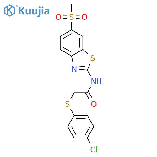 2-(4-chlorophenyl)sulfanyl-N-(6-methanesulfonyl-1,3-benzothiazol-2-yl)acetamide structure