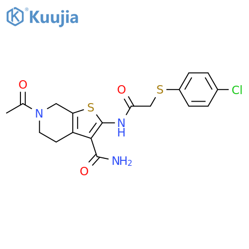 6-acetyl-2-{2-(4-chlorophenyl)sulfanylacetamido}-4H,5H,6H,7H-thieno2,3-cpyridine-3-carboxamide structure