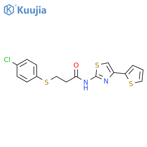 3-(4-chlorophenyl)sulfanyl-N-4-(thiophen-2-yl)-1,3-thiazol-2-ylpropanamide structure
