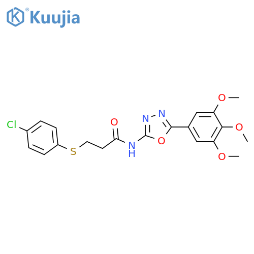3-(4-chlorophenyl)sulfanyl-N-5-(3,4,5-trimethoxyphenyl)-1,3,4-oxadiazol-2-ylpropanamide structure