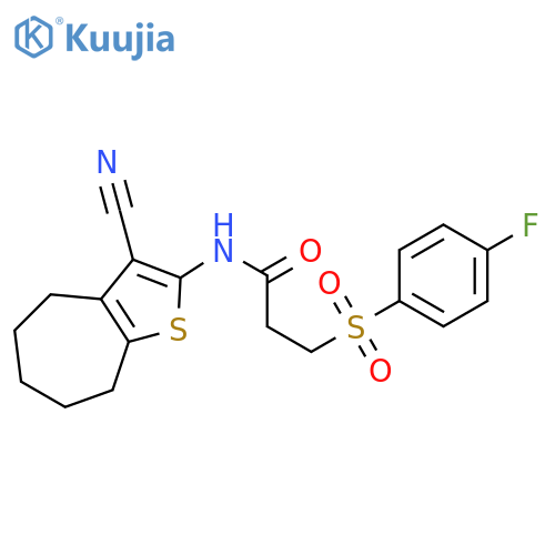 N-{3-cyano-4H,5H,6H,7H,8H-cycloheptabthiophen-2-yl}-3-(4-fluorobenzenesulfonyl)propanamide structure