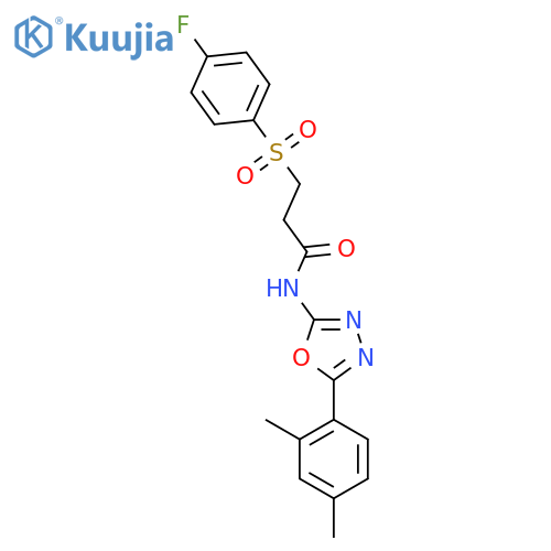 N-5-(2,4-dimethylphenyl)-1,3,4-oxadiazol-2-yl-3-(4-fluorobenzenesulfonyl)propanamide structure