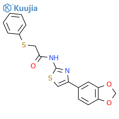 N-4-(2H-1,3-benzodioxol-5-yl)-1,3-thiazol-2-yl-2-(phenylsulfanyl)acetamide structure