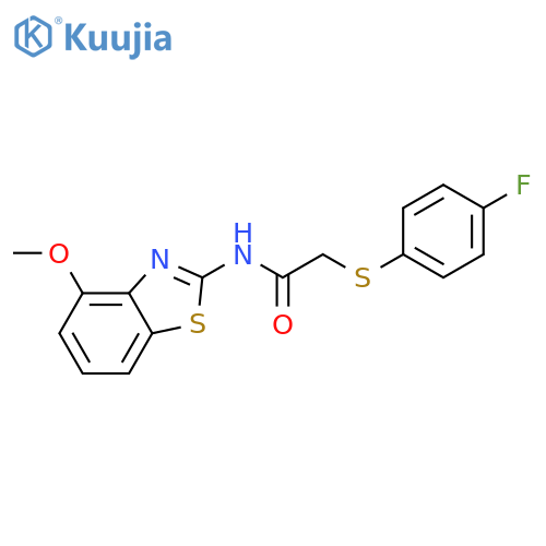 2-(4-fluorophenyl)sulfanyl-N-(4-methoxy-1,3-benzothiazol-2-yl)acetamide structure
