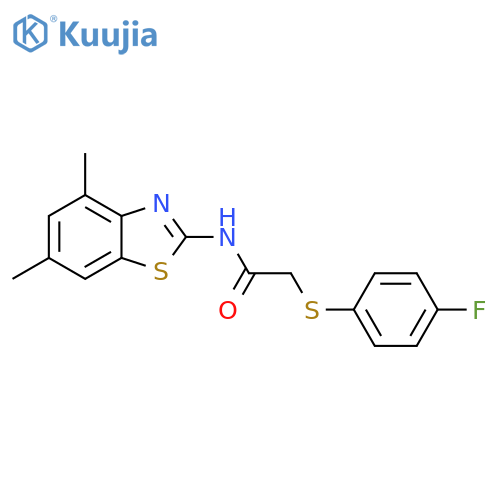 N-(4,6-dimethyl-1,3-benzothiazol-2-yl)-2-(4-fluorophenyl)sulfanylacetamide structure