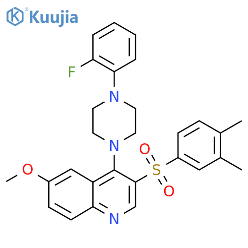 3-(3,4-dimethylbenzenesulfonyl)-4-4-(2-fluorophenyl)piperazin-1-yl-6-methoxyquinoline structure