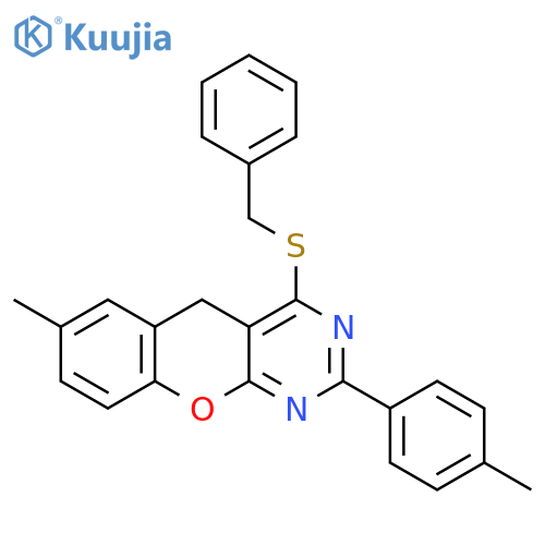 4-(benzylsulfanyl)-7-methyl-2-(4-methylphenyl)-5H-chromeno2,3-dpyrimidine structure