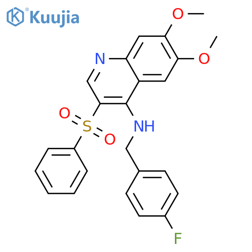 3-(benzenesulfonyl)-N-(4-fluorophenyl)methyl-6,7-dimethoxyquinolin-4-amine structure