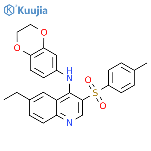 N-(2,3-dihydro-1,4-benzodioxin-6-yl)-6-ethyl-3-(4-methylbenzenesulfonyl)quinolin-4-amine structure