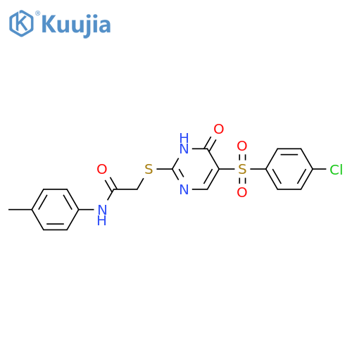 2-{5-(4-chlorobenzenesulfonyl)-6-oxo-1,6-dihydropyrimidin-2-ylsulfanyl}-N-(4-methylphenyl)acetamide structure