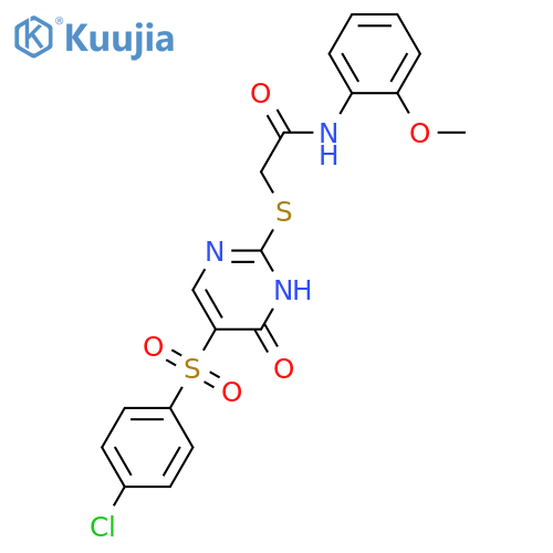 2-{5-(4-chlorobenzenesulfonyl)-6-oxo-1,6-dihydropyrimidin-2-ylsulfanyl}-N-(2-methoxyphenyl)acetamide structure